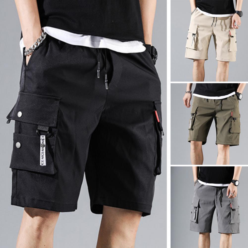 Men's Summer Cargo Shorts with Elastic Waist and Pockets