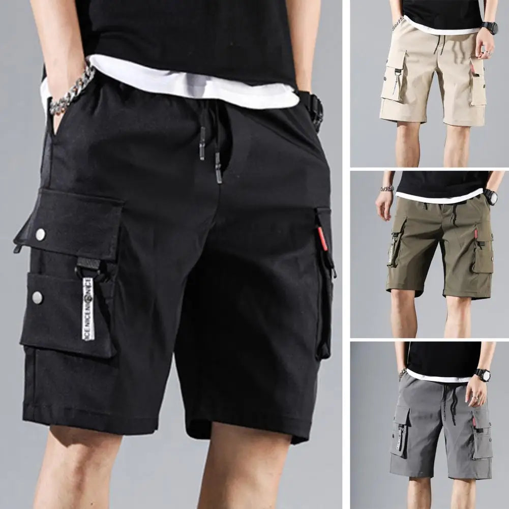 Men's Summer Cargo Shorts with Elastic Waist and Pockets