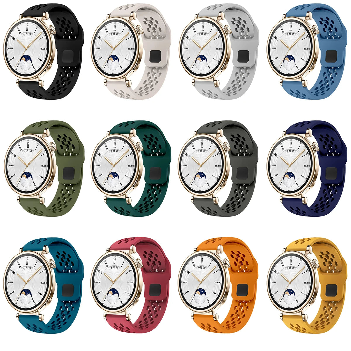 Breathable Sports Silicone Watch Strap - Replacement Bands for Smartwatches