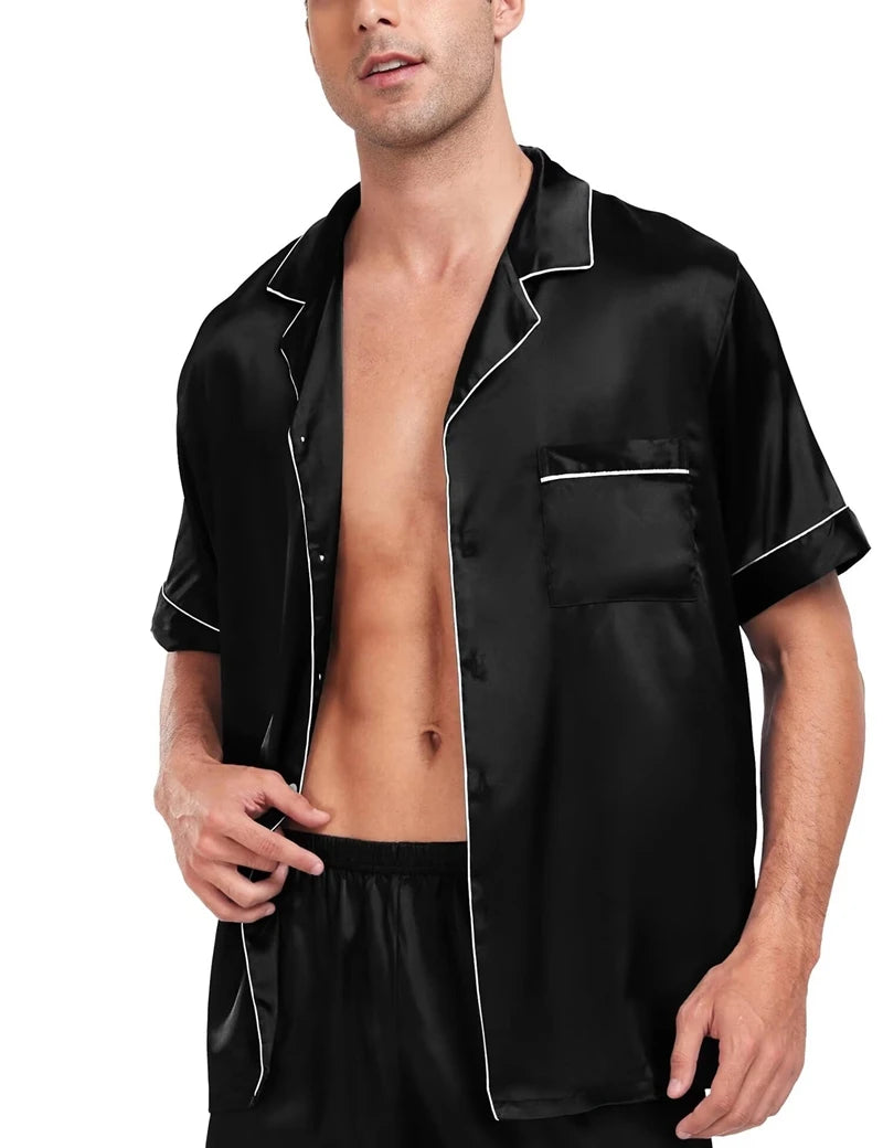 Men's Luxury Satin Pajama Set | Short Sleeve Summer Sleepwear