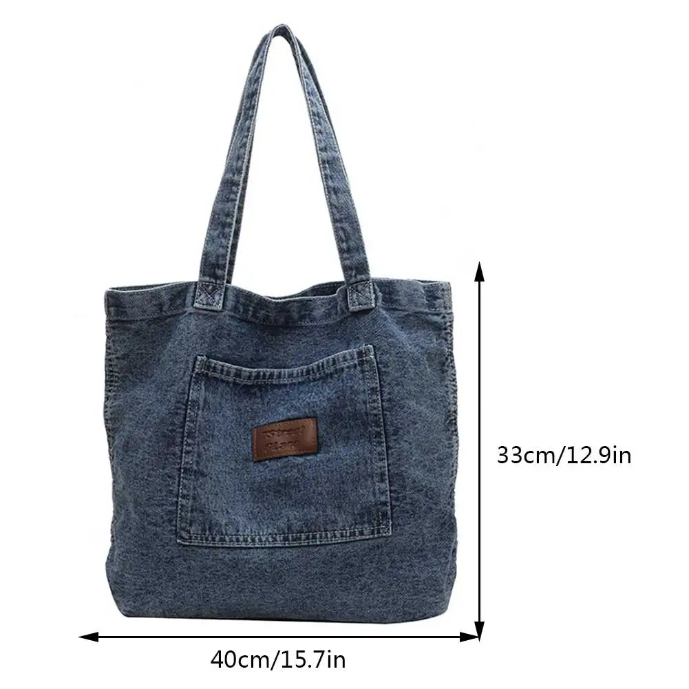 Stylish Large Canvas Tote Bag | Versatile Denim Handbag