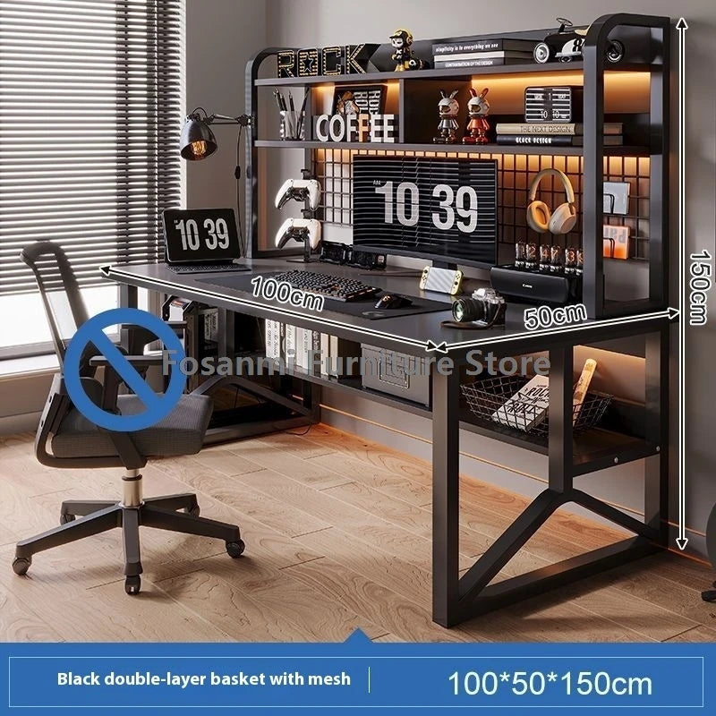 Black Wide Study Desk | Modern Sturdy Gaming Computer Table