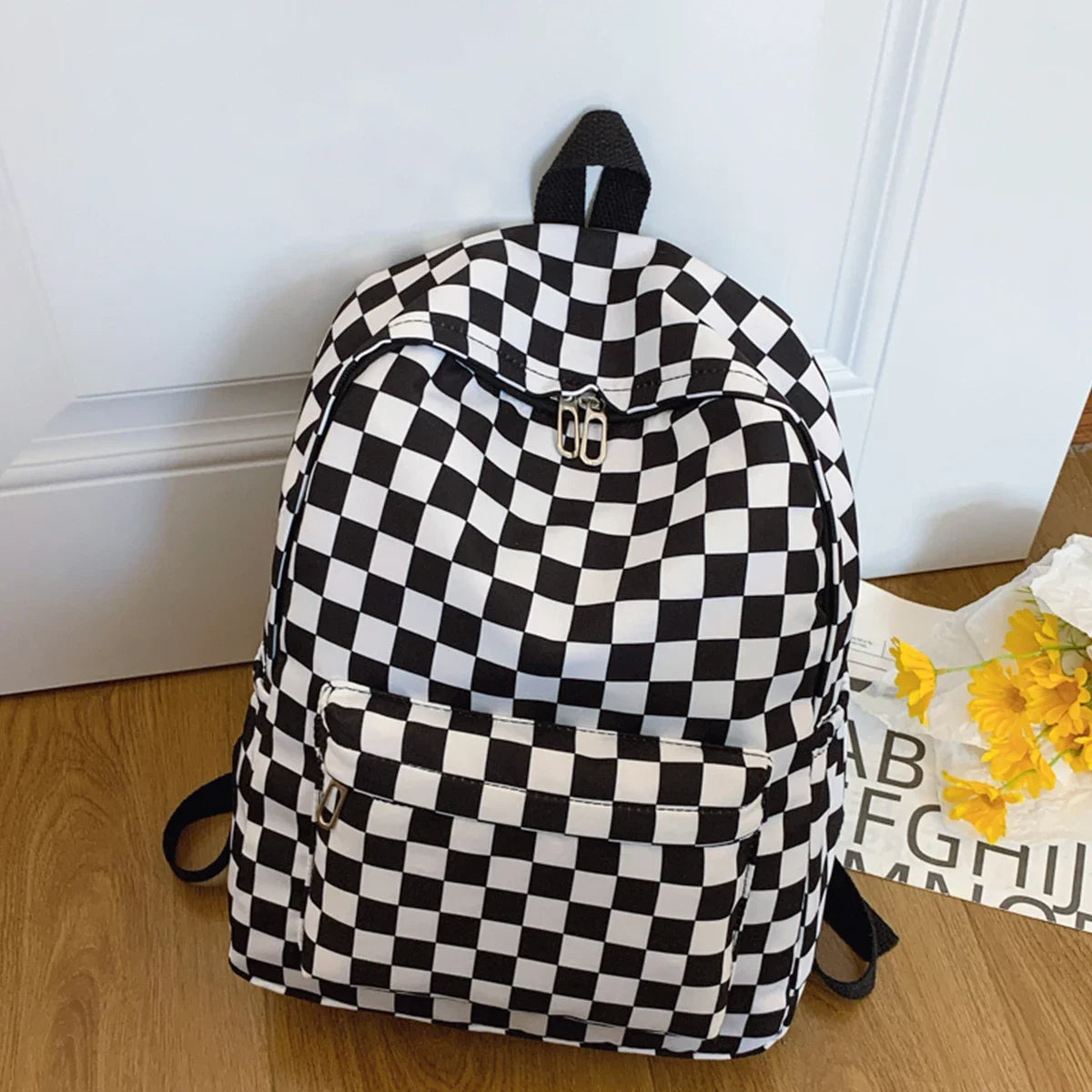 Fashionable Checkerboard Laptop Backpack for Women | Multi Pocket