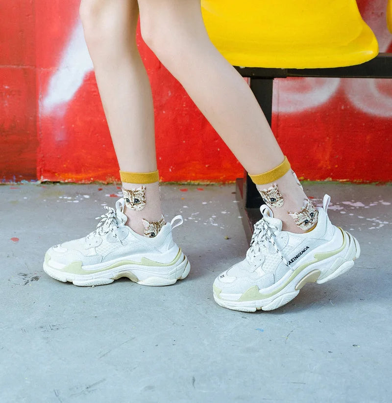 Trendy Women’s Transparent Cat Socks | Cute Kawaii Summer Fashion