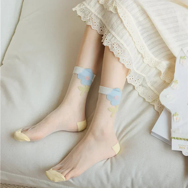 Women's Crystal Silk Socks | Ultra-Thin Breathable Lace Socks