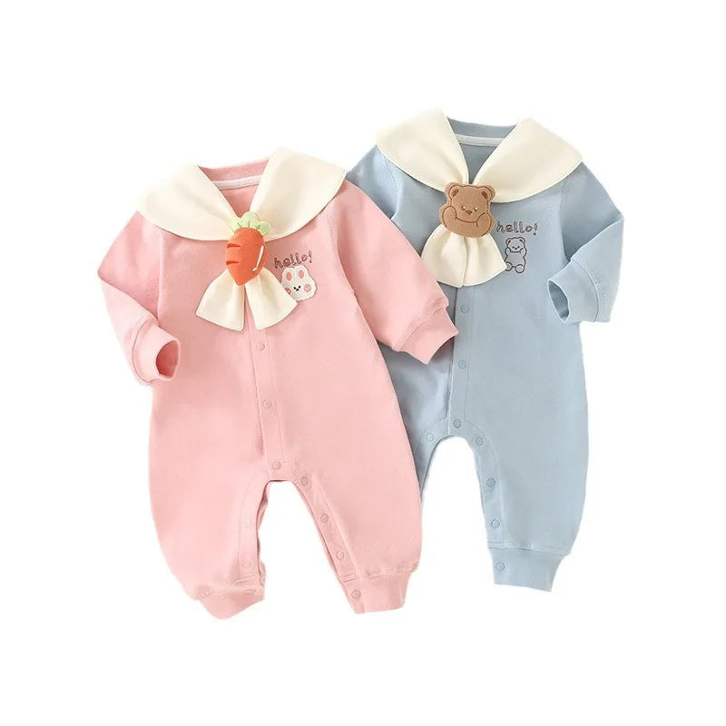 Infant Navy Collar Long Sleeve Romper | Stylish Baby Outfit