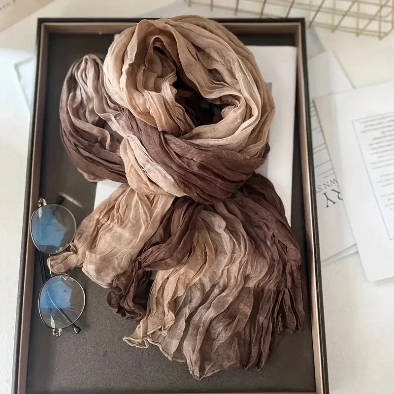 Women's Bohemian Gradient Blue Scarf | Lightweight Ruffled Shawl