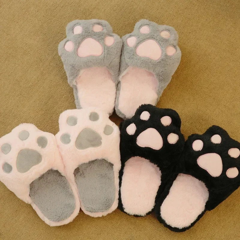 Kawaii Cat Paw Slippers | Fluffy Winter Indoor Footwear