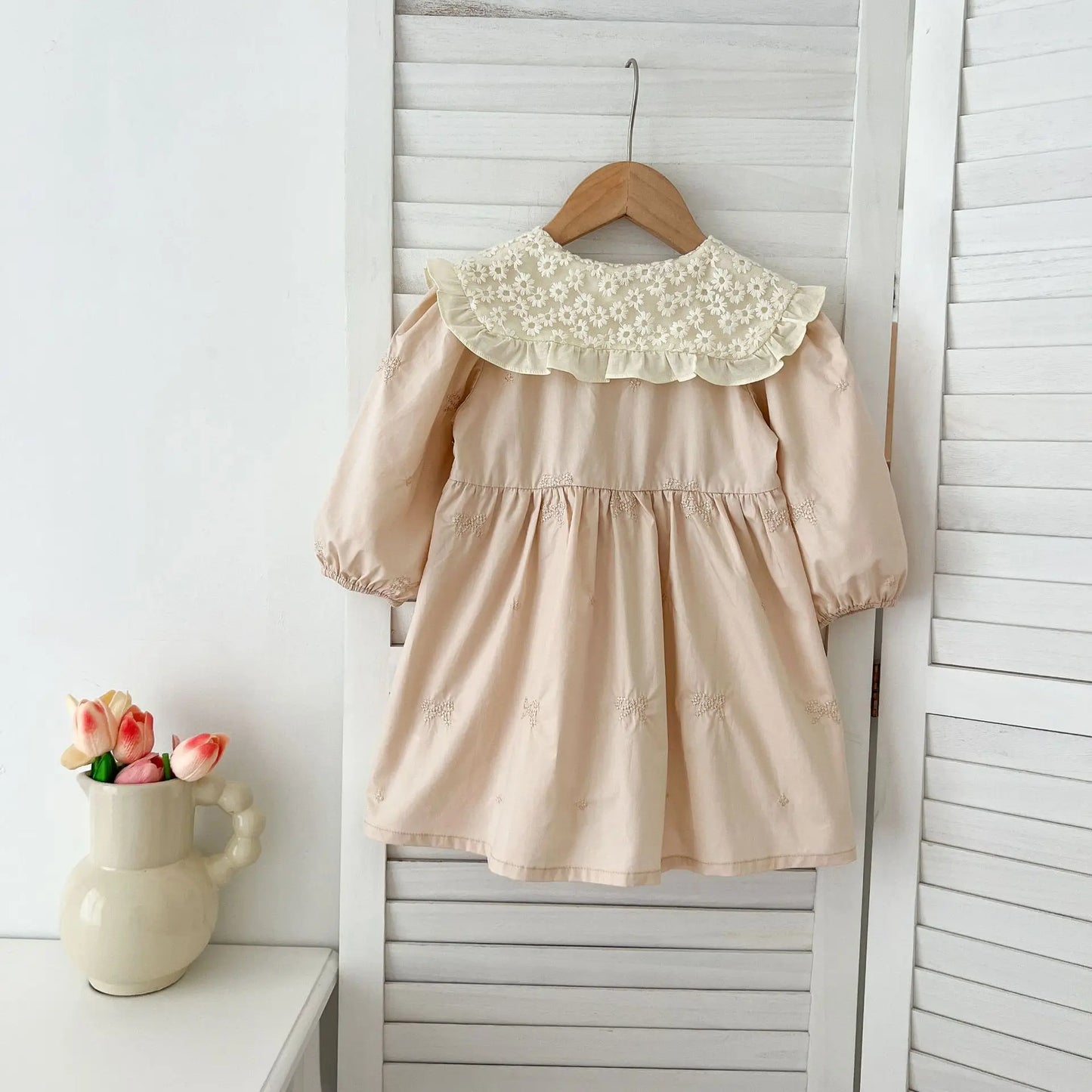 Cute Baby Girls Bow Lace Embroidery Bodysuit & Dress Set
