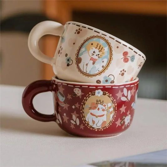 Taza de café de cerámica vintage con diseño de gato | Taza para atraer la prosperidad