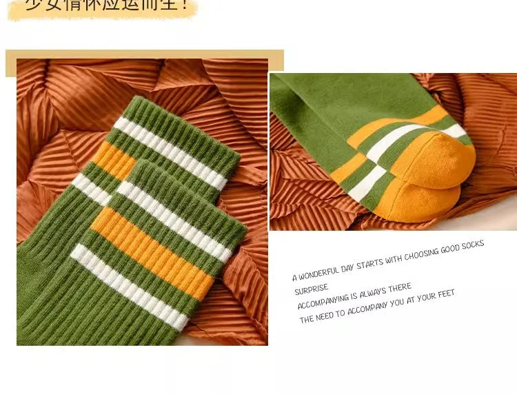 Men's Solid Color Striped Mid Tube Socks | Comfort & Style