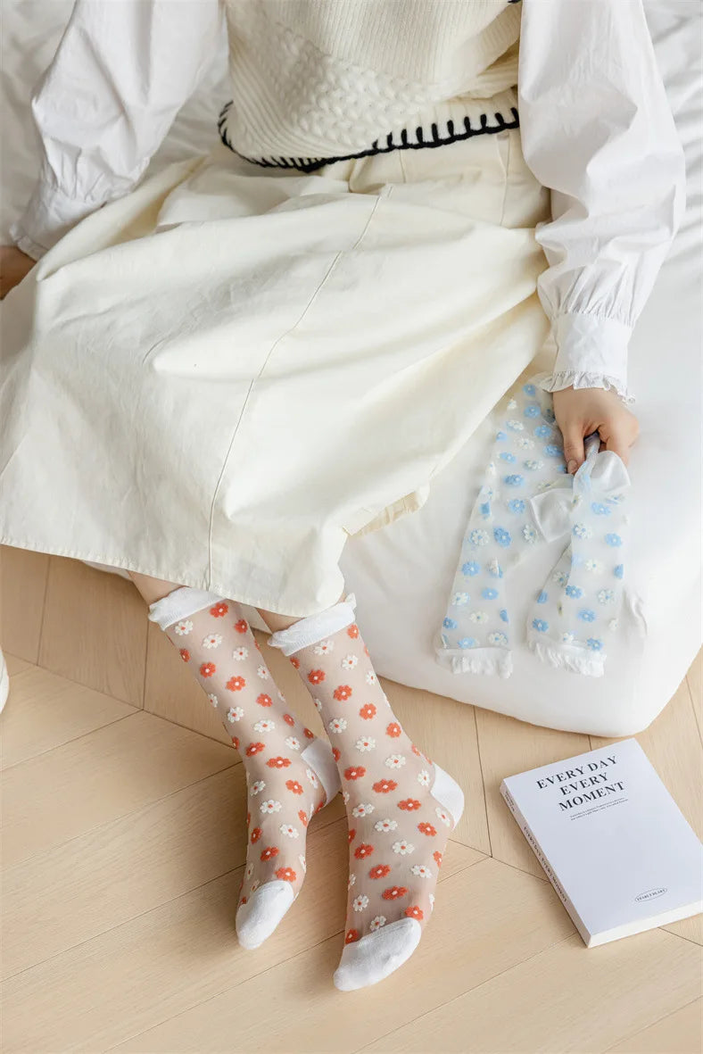 Floral Print Women's Socks | Thin Transparent Summer Socks