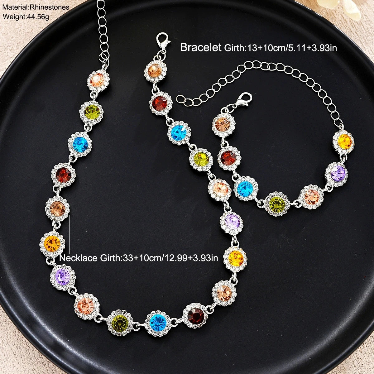 Colorful Crystal Choker Necklace and Bracelet Set for Women