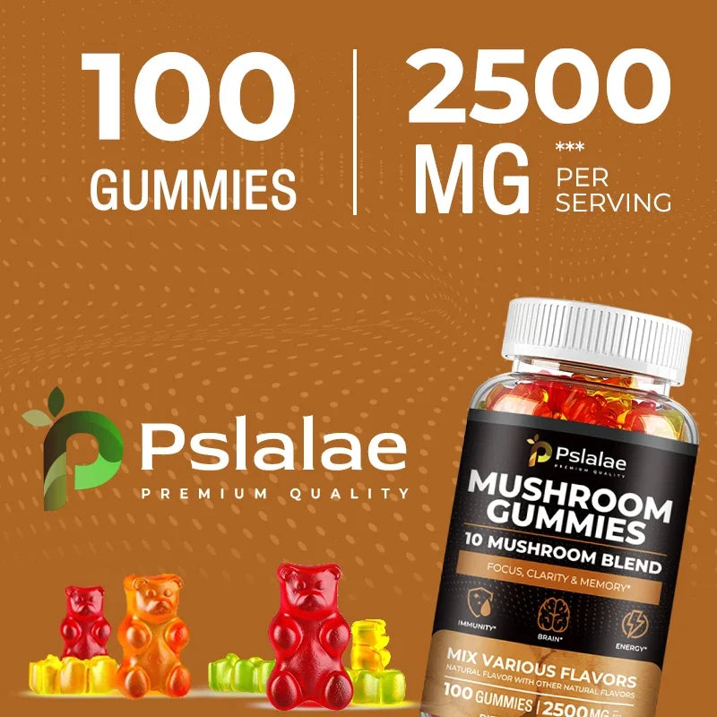 10-Strain Mushroom Gummies for Energy, Focus, and Stress Relief