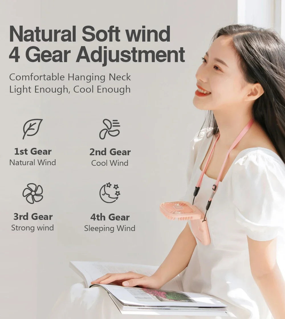 Adjustable USB Rechargeable Mini Neck Fan | Quiet Cooling Comfort
