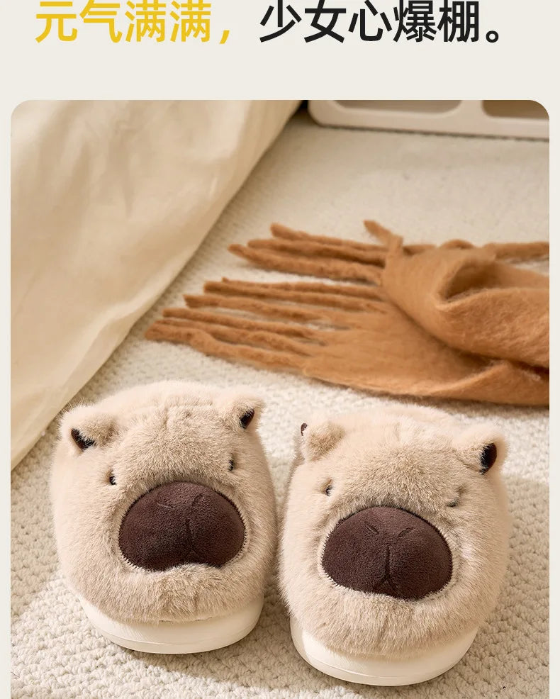 Fluffy Thermal Capybara Slippers | Cozy Non-Slip Indoor Footwear