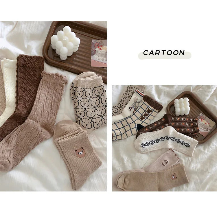 Cute Cartoon Bear Women's Winter Socks | Cozy Kawaii Cotton Socks