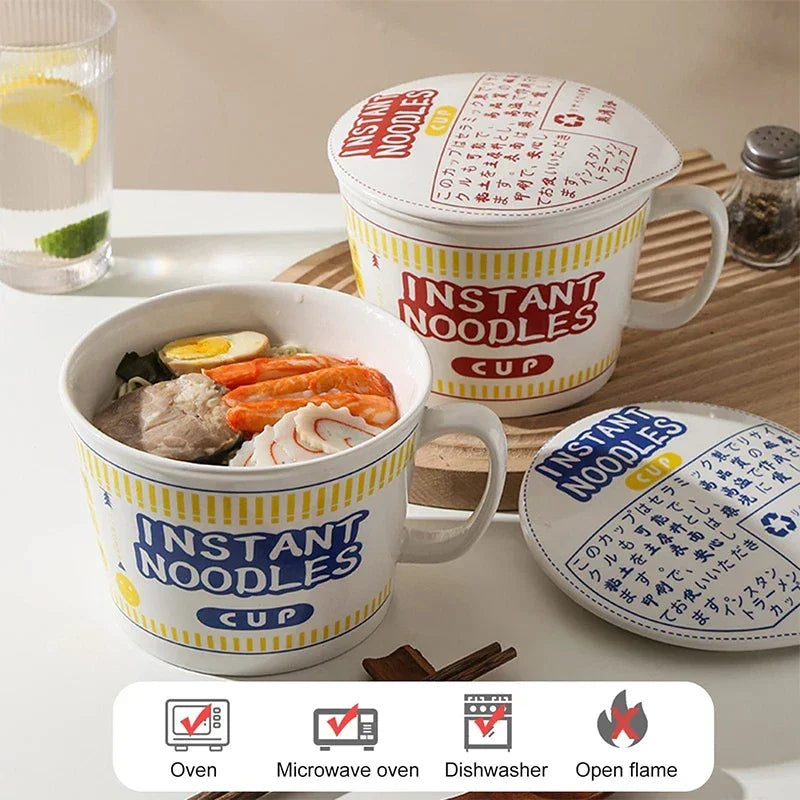 Cuenco de ramen de gran capacidad con asa | Elegante cuenco de cerámica para fideos