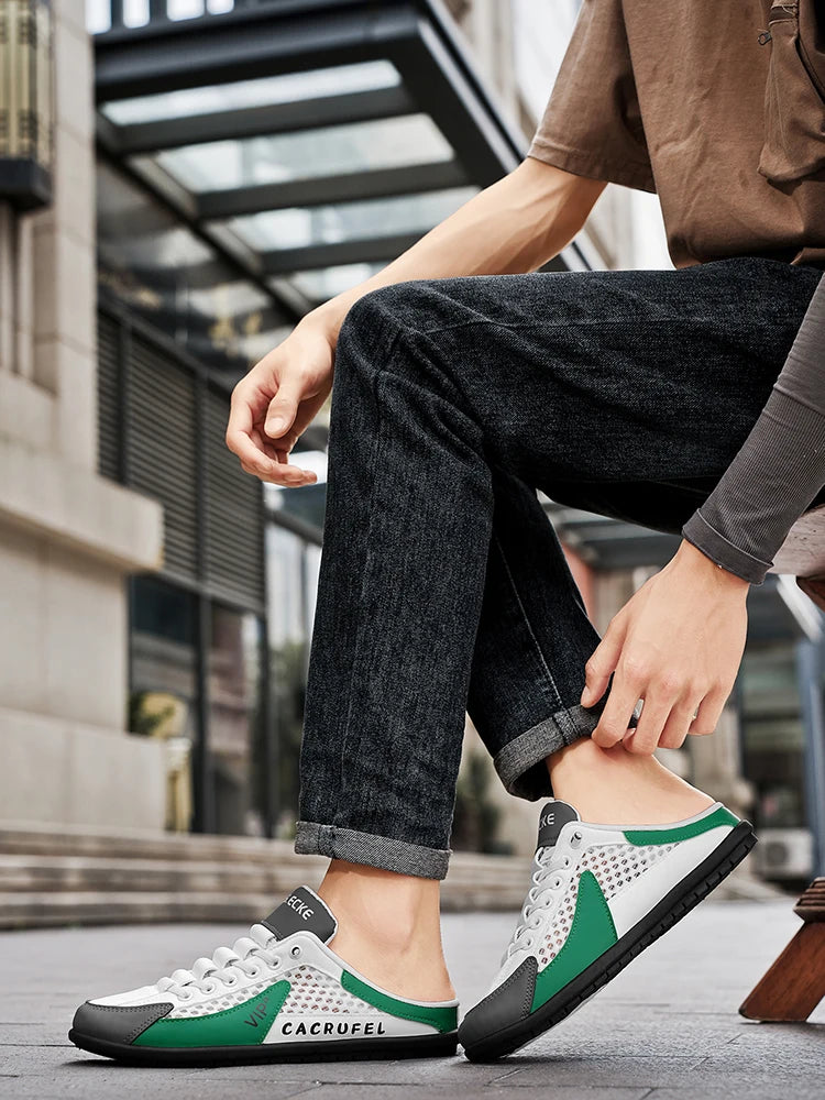Summer Breathable Mesh Slip-On Half-Slipper for Men, Casual Soft-Soled Closed-Toe Slippers, Mesh Upper Is Refreshing and Breathable, Does Not Suffocate the Feet, Lace-Free Design Is Convenient for Lazy People