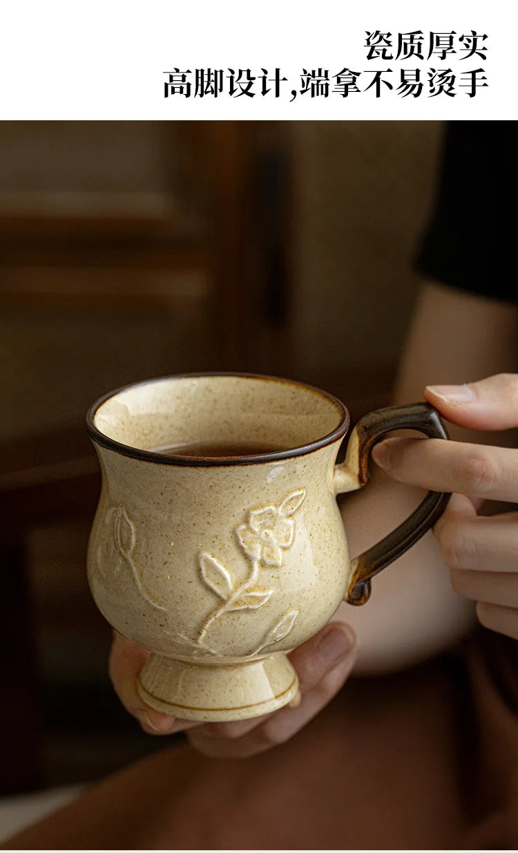 Medieval Relief Tall Ceramic Mug | Eco-Friendly Coffee & Water Cup