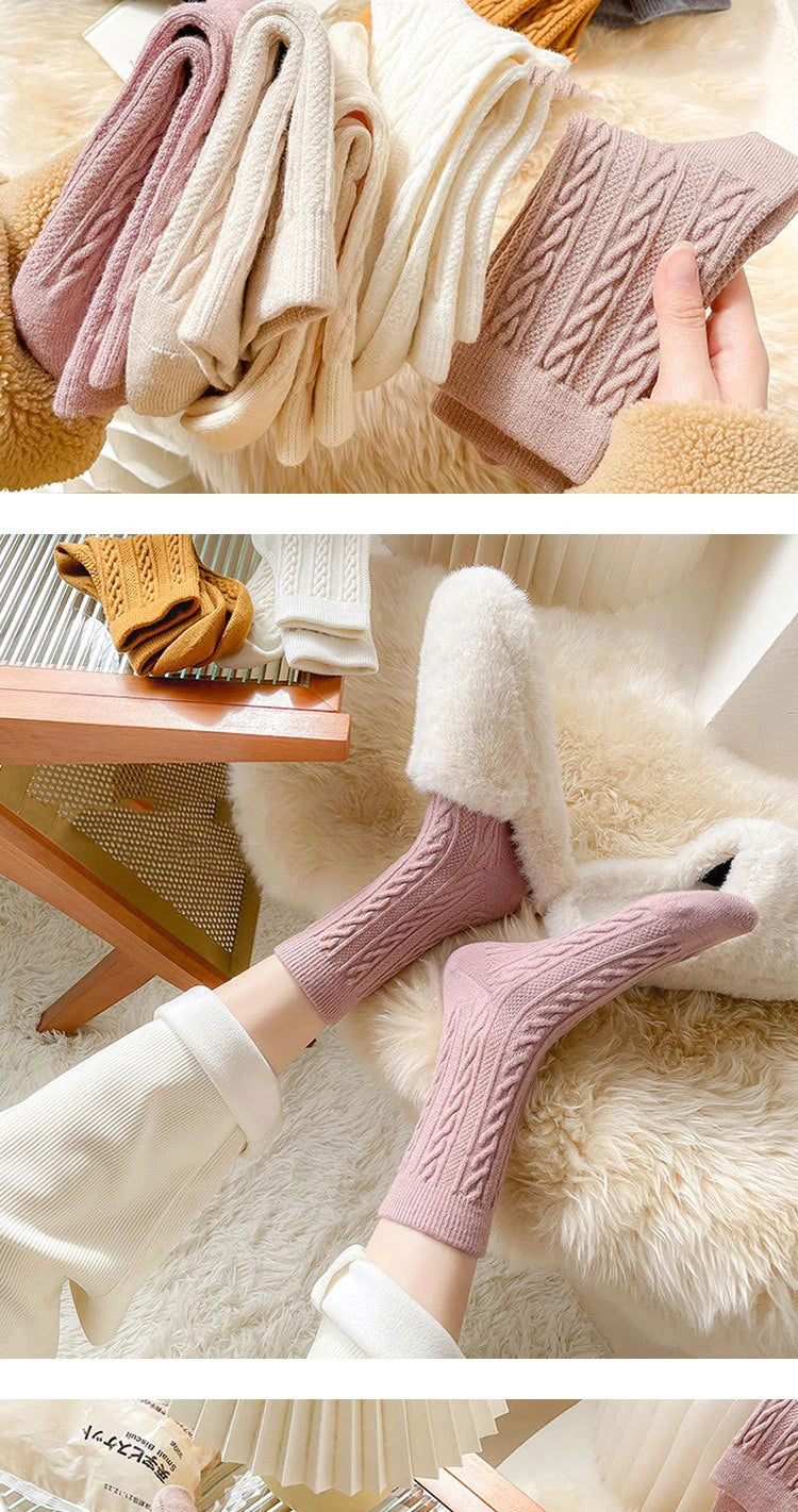Women's Warm Cashmere Wool Socks | Cozy Mid-Calf Thermal Socks