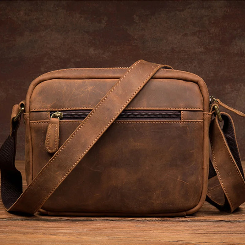 Handmade Crazy Horse Leather Crossbody Small Backpack for Men