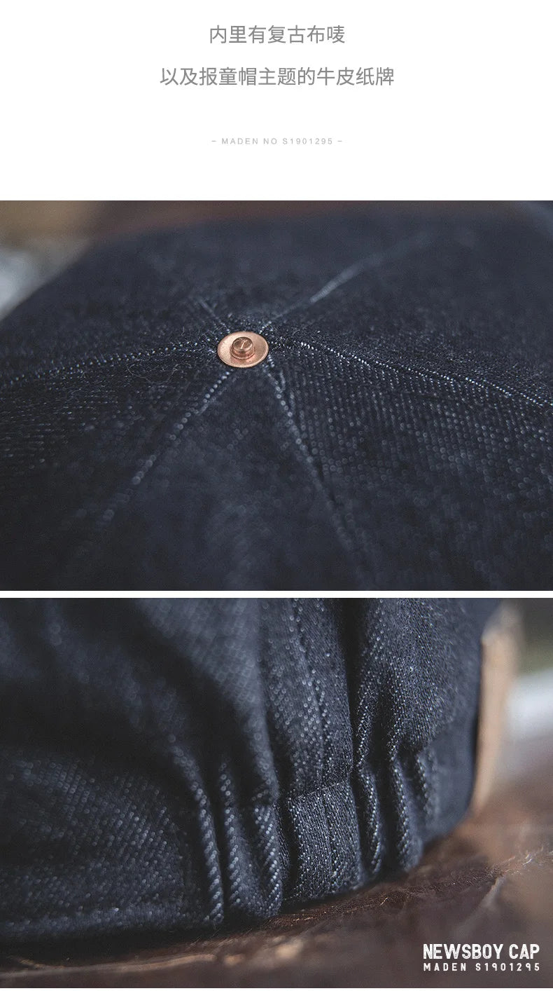 Oversized Men's Denim Newsboy Cap | Vintage Flat Cap for All Seasons