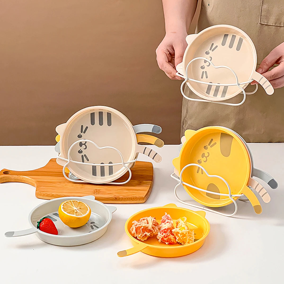 Cute Cat Pattern Plastic Dessert Plate | Reusable Kitchen Tableware