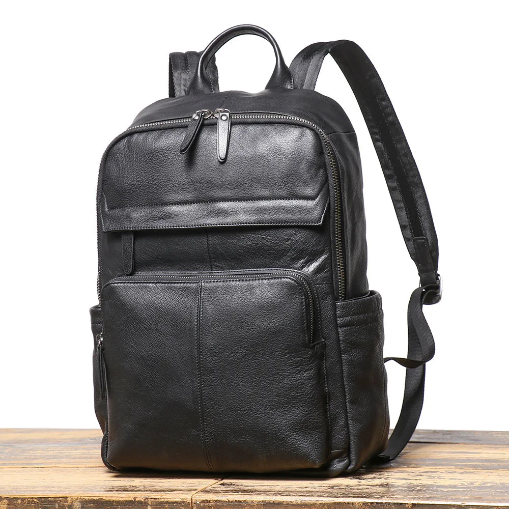 Men's Genuine Leather Double-Shoulder Backpack | Large Laptop Travel Bag