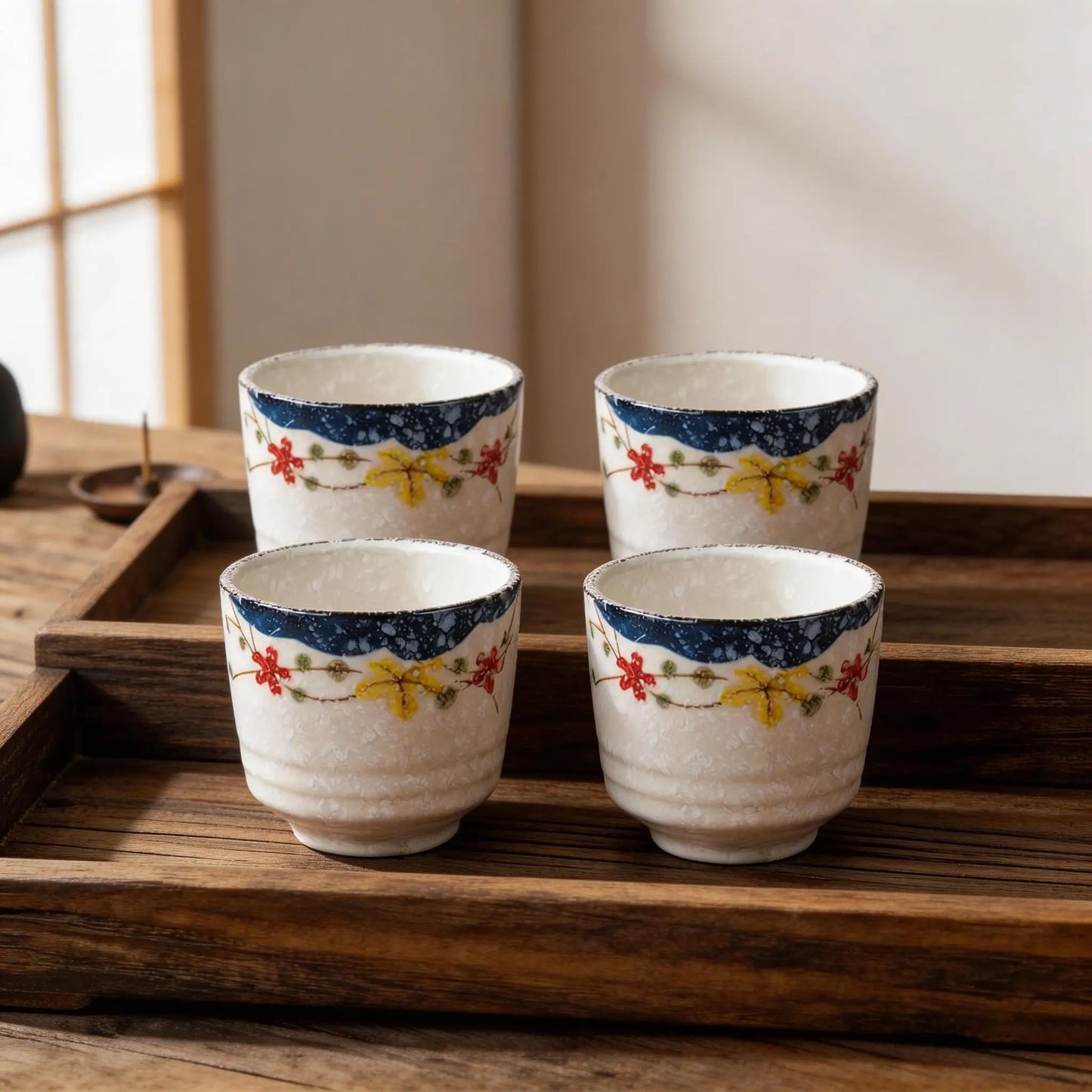 Vintage Japanese-style Ceramic Tea Cups | Stylish 4pc Set