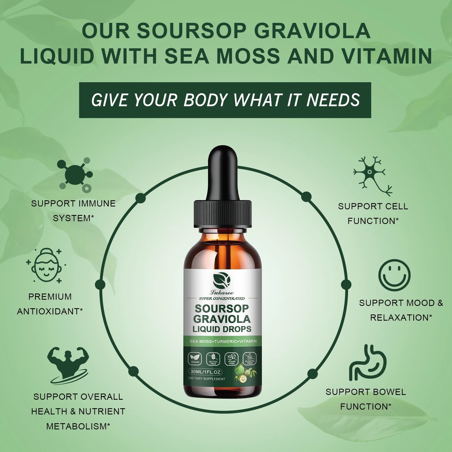 Soursop Graviola Leaf Extract Drops for Immunity & Gut Health