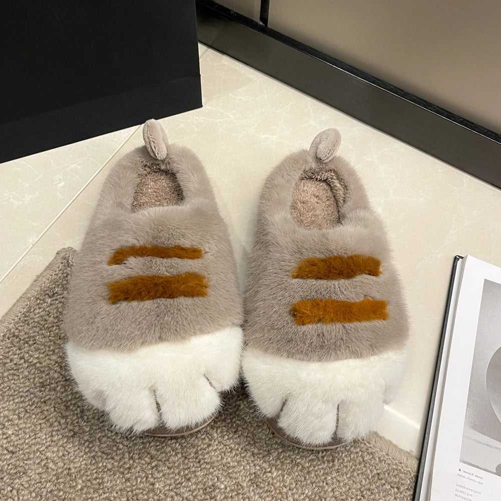 3D Cat Paw Plush Slippers | Cute & Cozy Indoor House Shoes