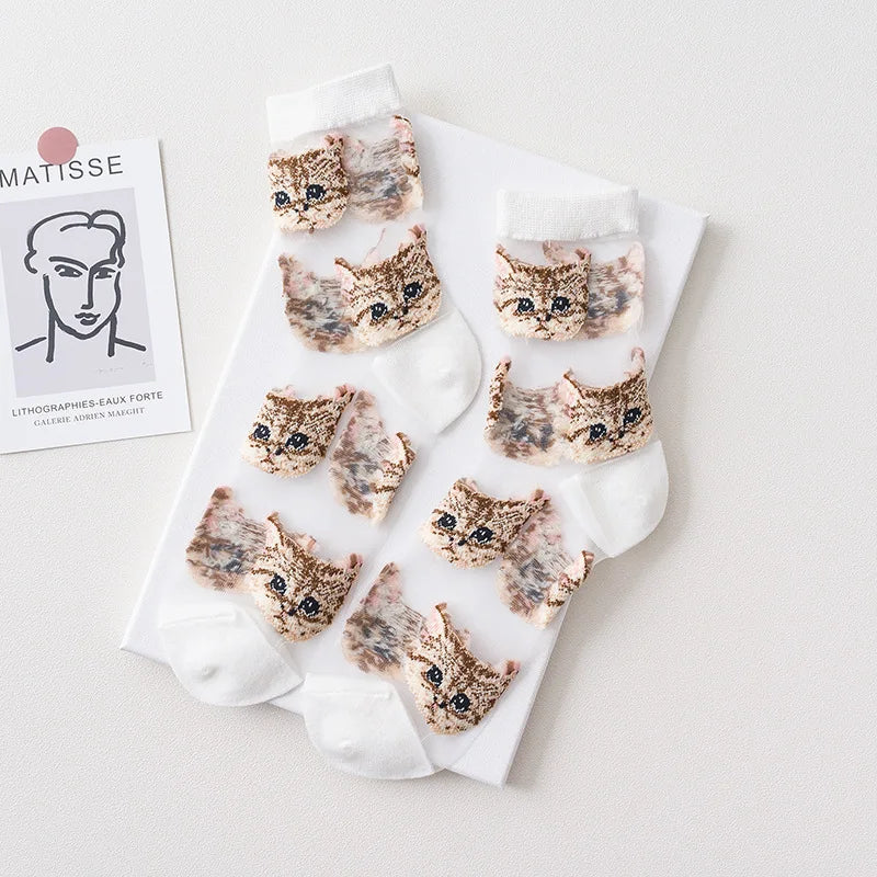 Trendy Women’s Transparent Cat Socks | Cute Kawaii Summer Fashion