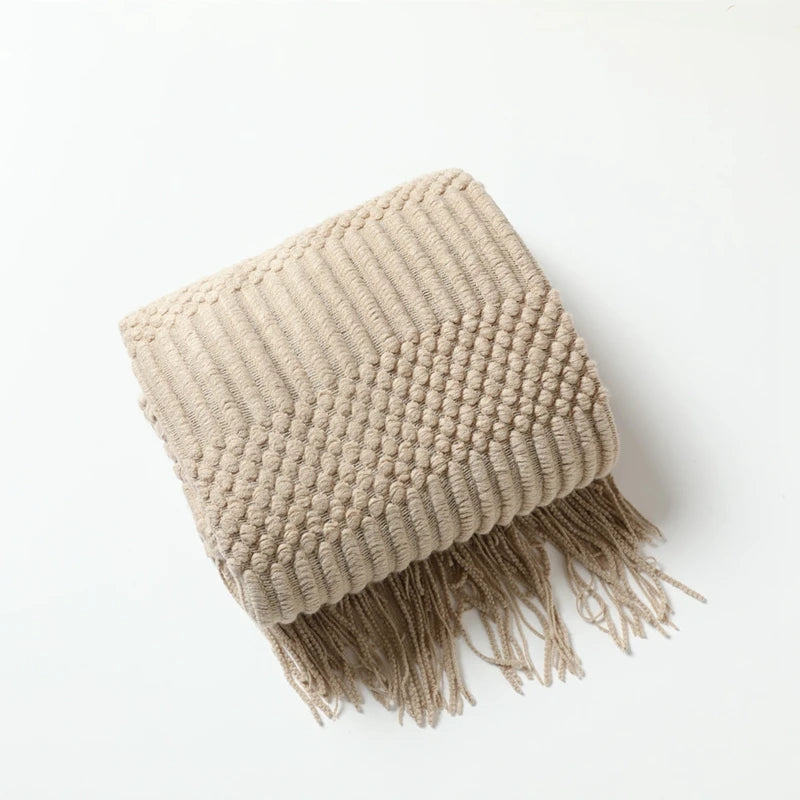 Cozy Yellow Boho Knitted Blanket | Soft Travel Nap Comfort