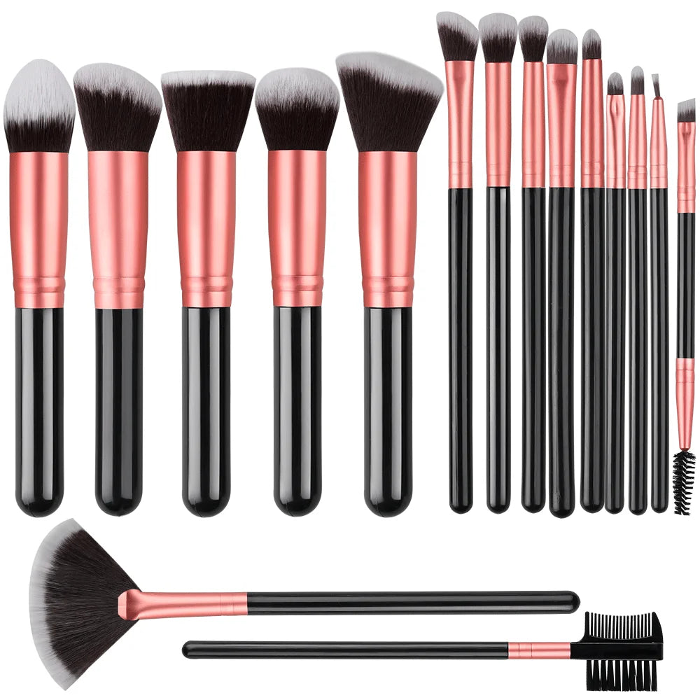 14-16 Piece Professional Makeup Brush Set – Soft Fluffy Goat & Synthetic Hair Brushes for Foundation, Eyeshadow, Blush, Concealer & Powder – Red/Black/Pink/Silver Handles
