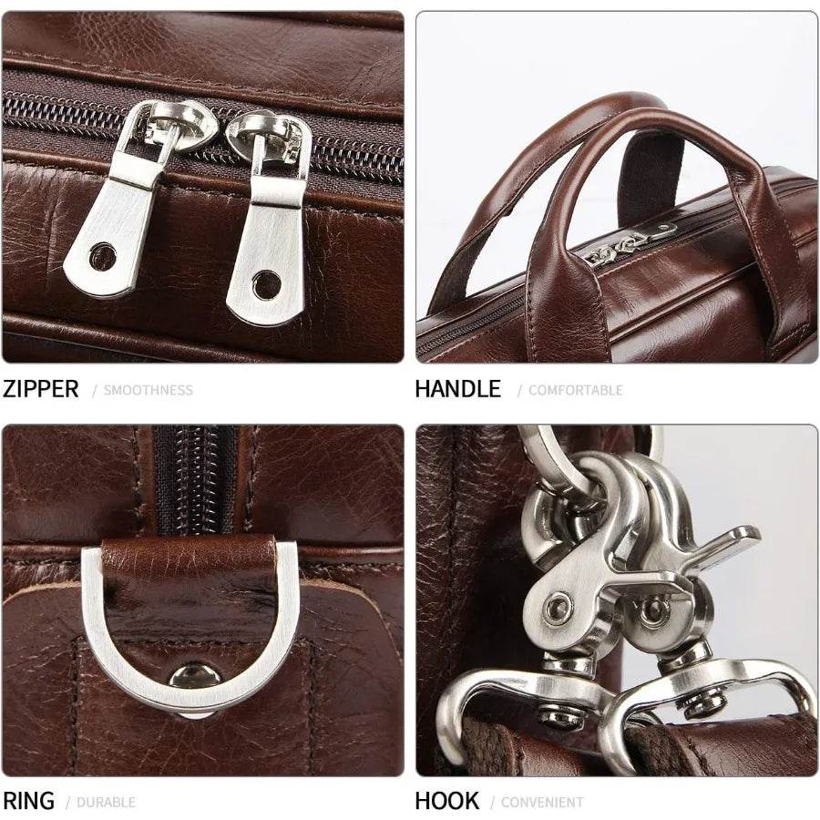 Waterproof Leather Briefcase | Stylish Travel Messenger Bag for Men