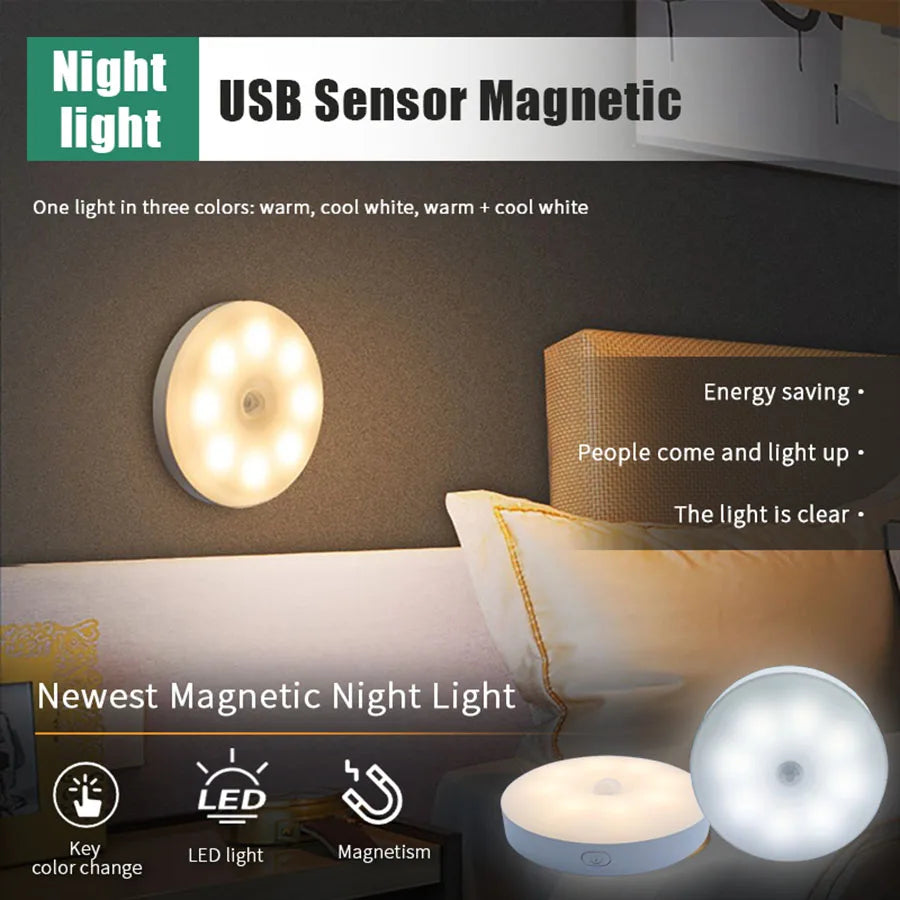 Smart LED Night Light with Motion Sensor | USB Rechargeable Lamp