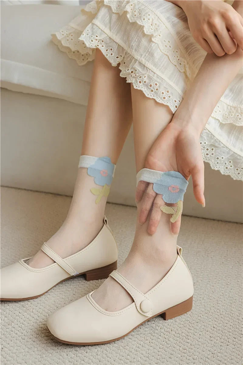 Women's Crystal Silk Socks | Ultra-Thin Breathable Lace Socks