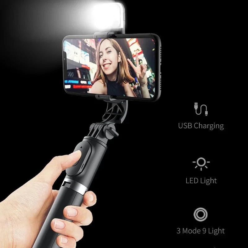 Extended Selfie Stick Tripod with Wireless Bluetooth Remote & LED Light