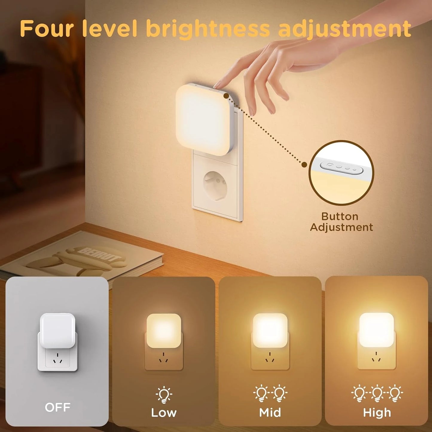 Luz nocturna regulable con sensor automático | Eficiente energéticamente y delgada