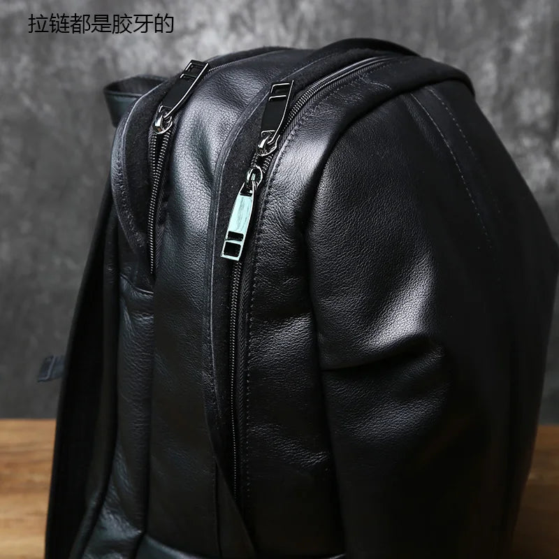 Mochila de piel auténtica de gran capacidad para hombre | Perfecta para viajes y negocios