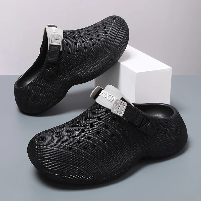 Men Thick Sole Clogs Breathable Hollow Out Non-slip Garden Shoes Outdoor Beach Slippers Slip On Platform Sandal Summer Walking