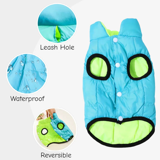 Chaqueta reversible de invierno para mascotas | Chaleco cálido y cortavientos para mascotas