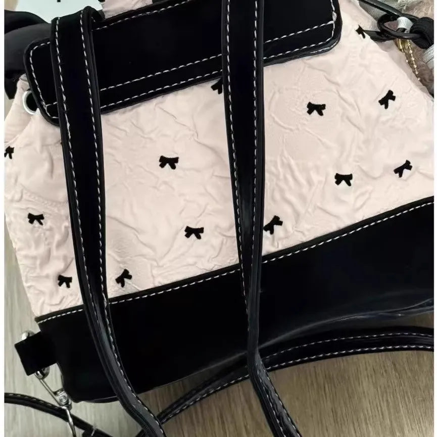 Stylish Black Pink Bow Ruffled Backpack for Women & Girls