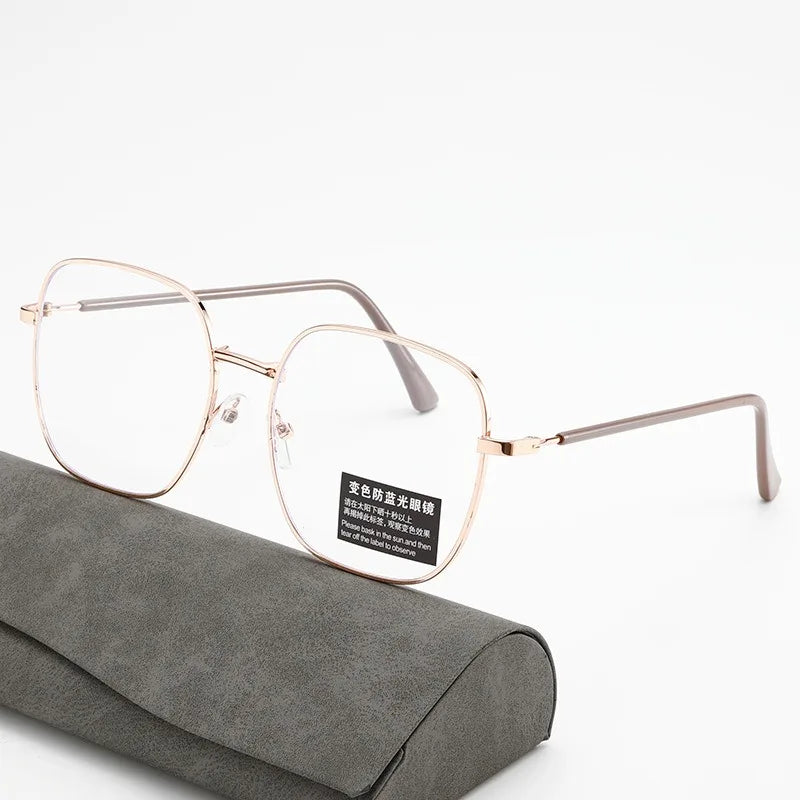 Stylish Square Anti-Blue Light Glasses with Retro Metal Frame