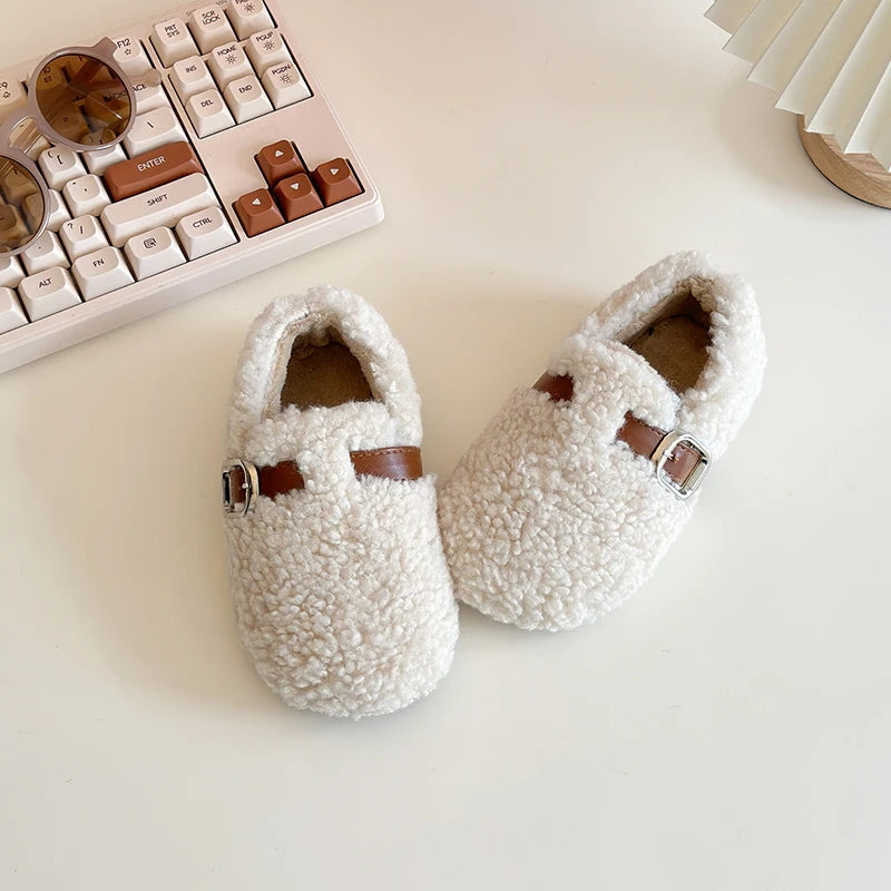 Kids' Warm Plush Flat Winter Shoes | Non-Slip Fashion Footwear
