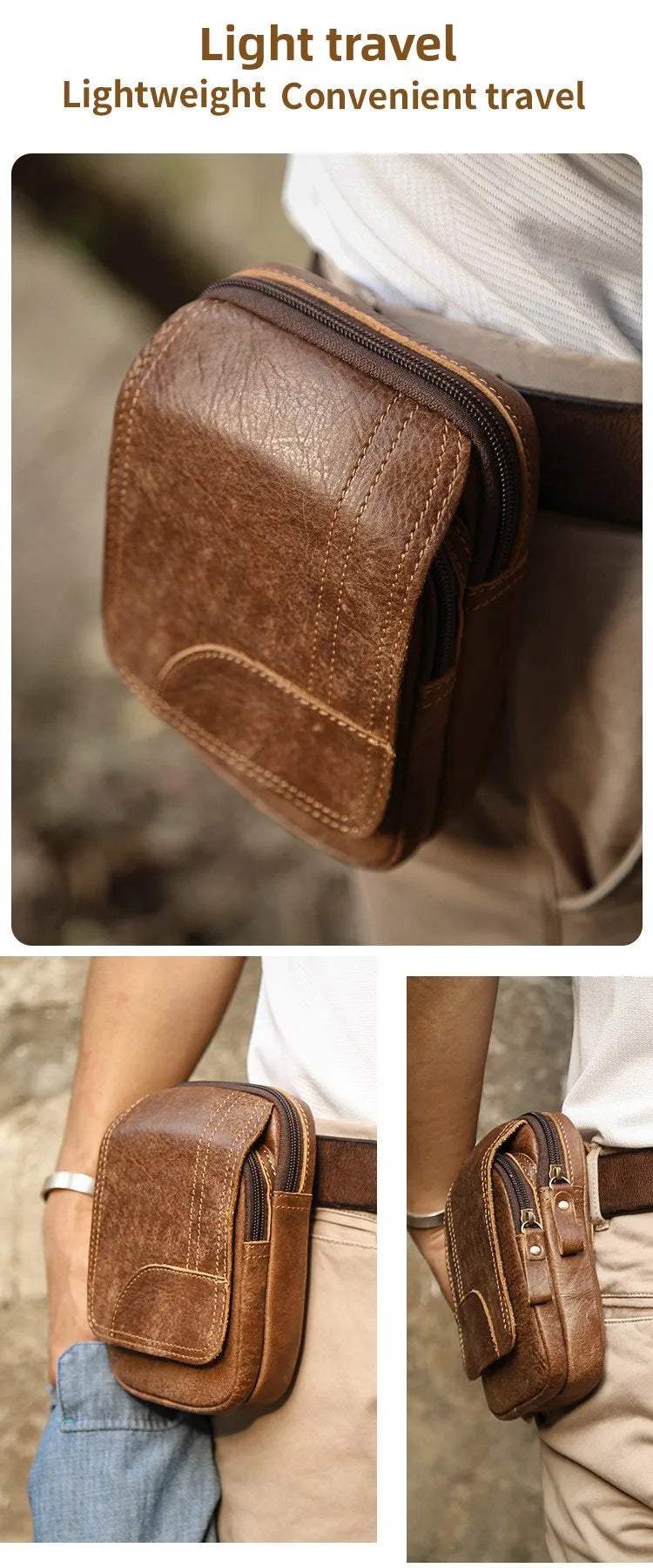 Men's Vintage Leather Waist Bag | Stylish Outdoor Sports Pack
