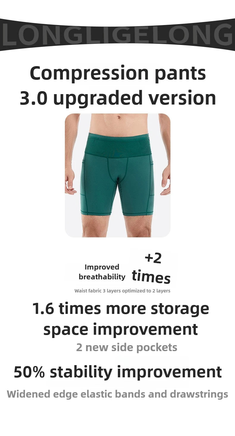 Quarter Length Compression Running Shorts with Multi-Pockets