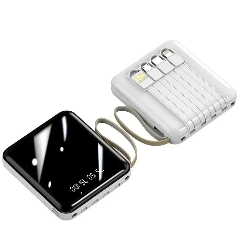 High-Capacity Mini Power Bank with LED Display & Built-in Cable