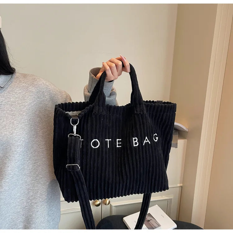 Bolso de mano de terciopelo a rayas de gran capacidad | Bolso tote elegante y versátil
